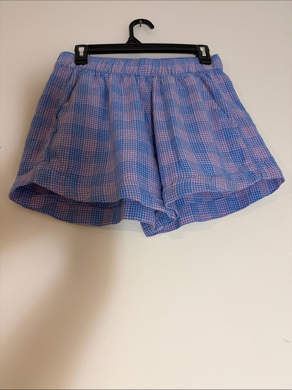 Patagonia Blue and Pink Plaid Athletic Shorts